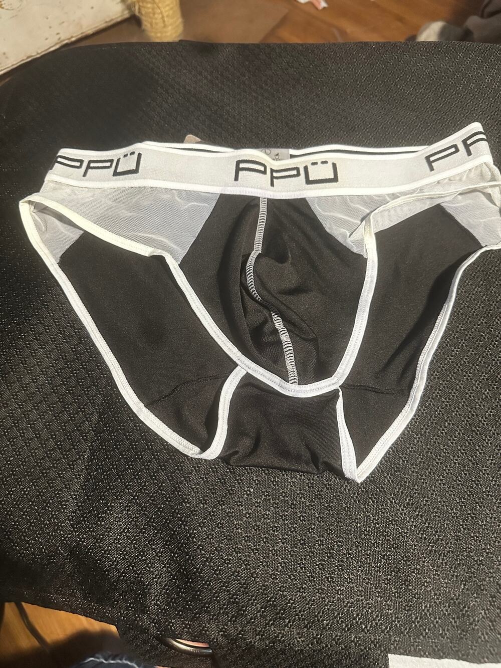 NWT PPU Men’s Bikini Briefs underwear black white mesh size L